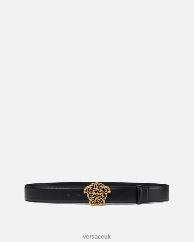 Men Versace Medusa Leather Belt 6D2D061630 Black & Gold Accessories