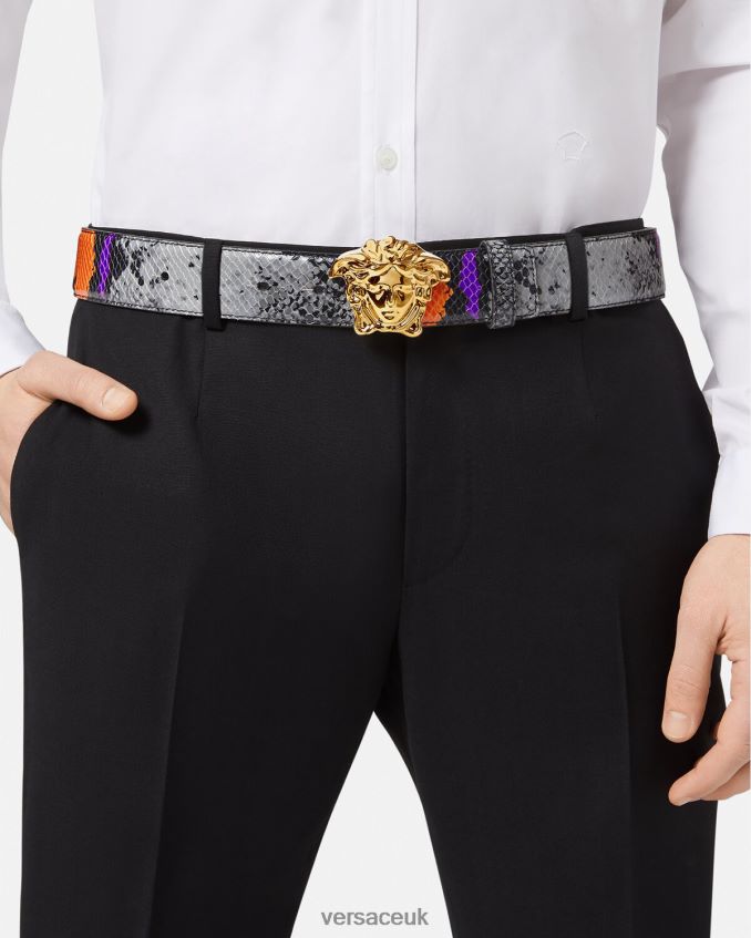 Men Versace Medusa Python Print Leather Belt 6D2D061631 Multicolor Accessories