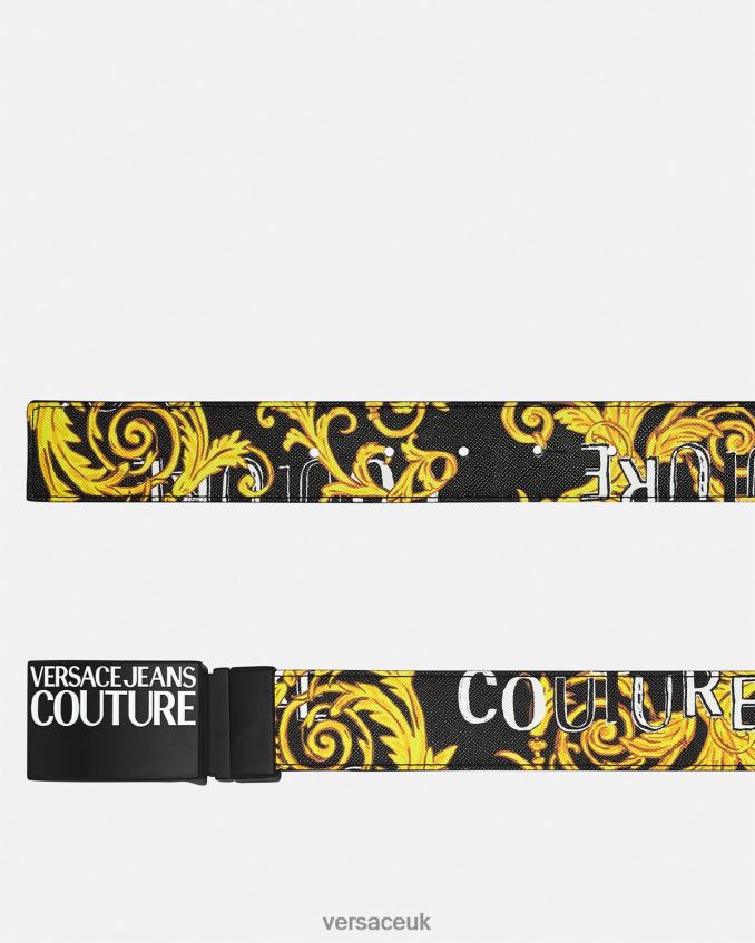 Men Versace Reversible Logo Couture Belt 6D2D062505 Black & Gold Accessories