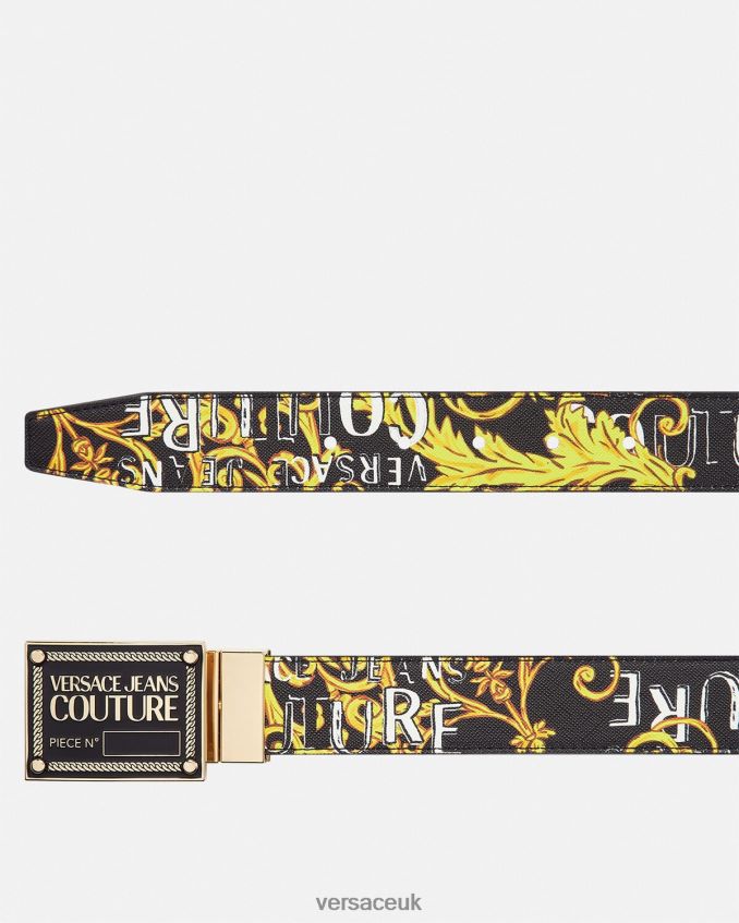 Men Versace Reversible Logo Couture Belt 6D2D062506 Black & Gold Accessories