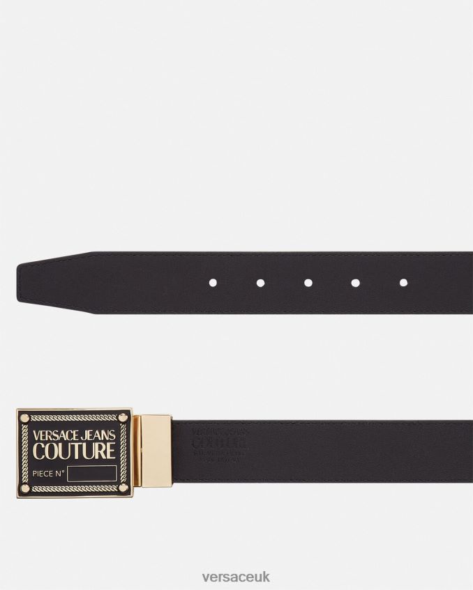 Men Versace Reversible Logo Couture Belt 6D2D062506 Black & Gold Accessories