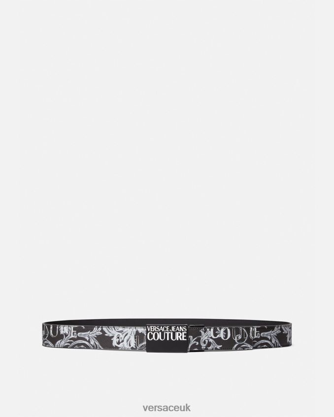 Men Versace Reversible Logo Couture Belt 6D2D062507 Black & Gray Accessories
