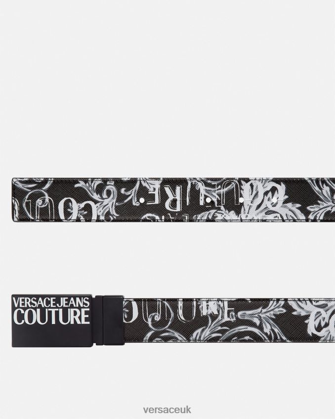Men Versace Reversible Logo Couture Belt 6D2D062507 Black & Gray Accessories
