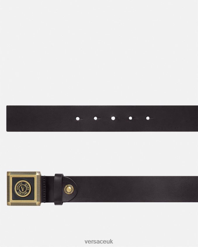 Men Versace V-Emblem Belt 6D2D062504 Black & Gold Accessories
