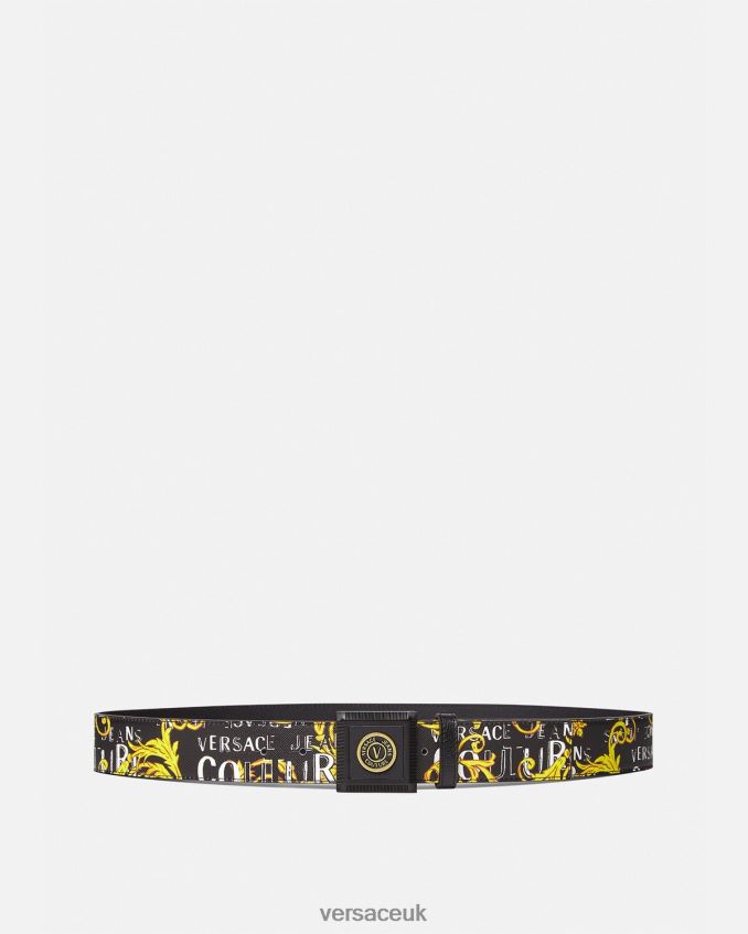 Men Versace V-Emblem Logo Couture Belt 6D2D062503 Black & Gold Accessories