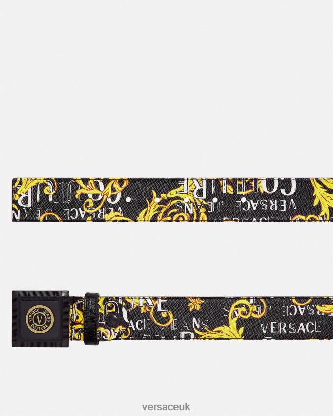 Men Versace V-Emblem Logo Couture Belt 6D2D062503 Black & Gold Accessories
