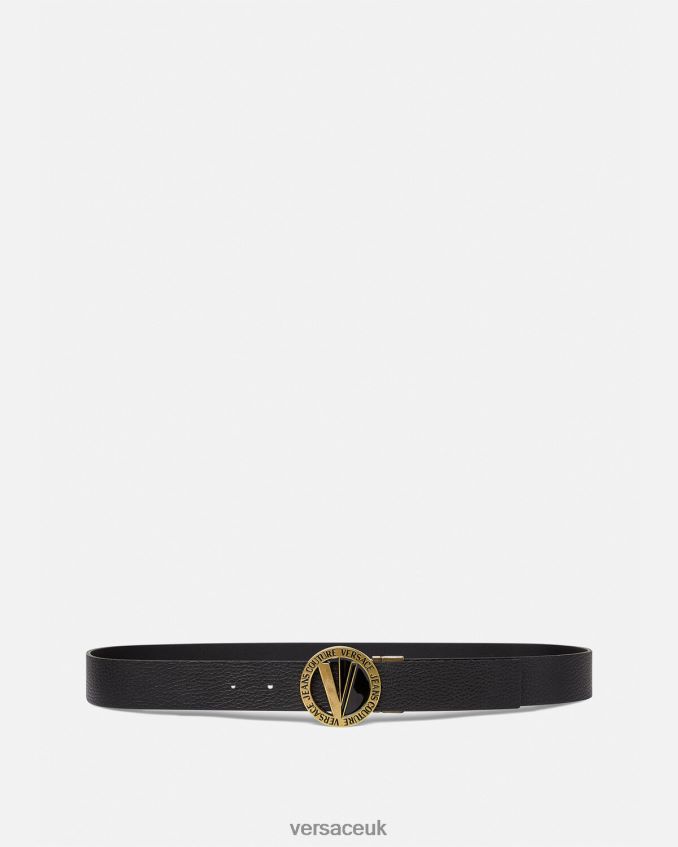 Men Versace V-Emblem Round Belt 6D2D062473 Black Accessories