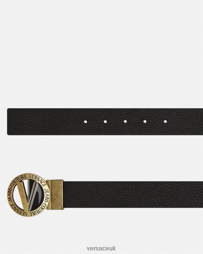 Men Versace V-Emblem Round Belt 6D2D062473 Black Accessories
