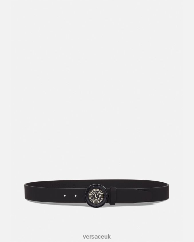 Men Versace V-Emblem Round Buckle Belt 6D2D062483 Black Accessories