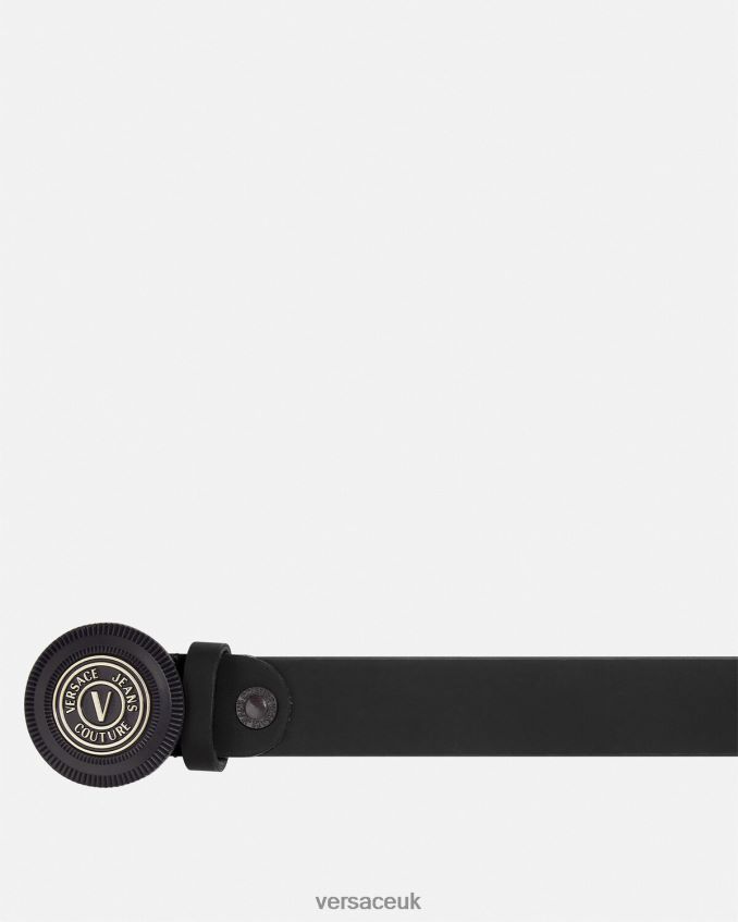 Men Versace V-Emblem Round Buckle Belt 6D2D062483 Black Accessories