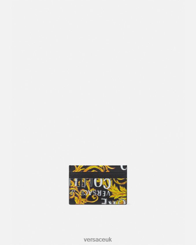 Men Versace Logo Couture Card Holder 6D2D062515 Black & Gold Accessories