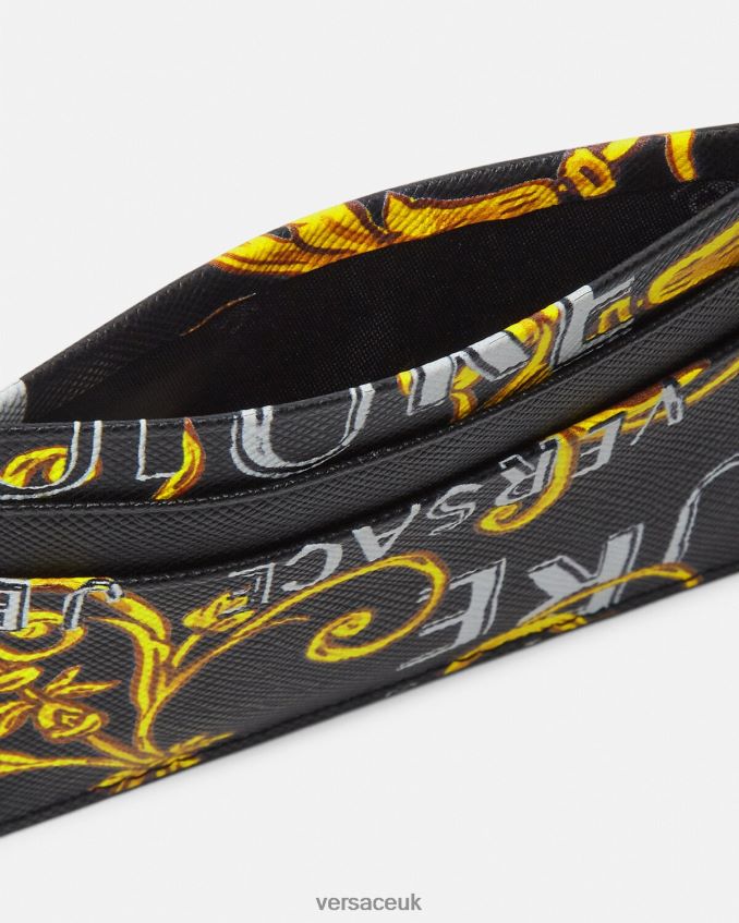 Men Versace Logo Couture Card Holder 6D2D062515 Black & Gold Accessories
