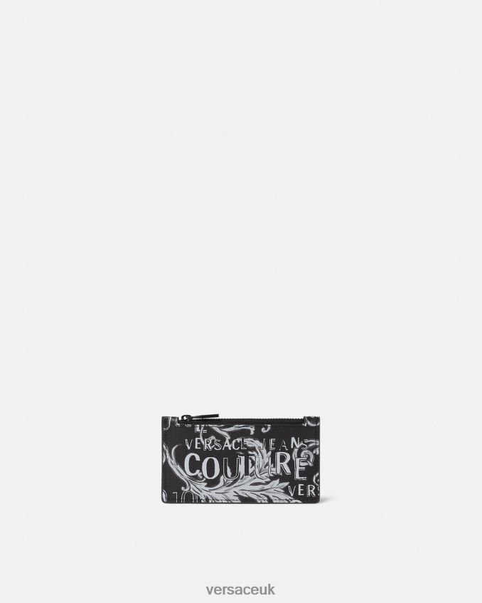 Men Versace Logo Couture Zip Card Holder 6D2D062513 Black & Gray Accessories