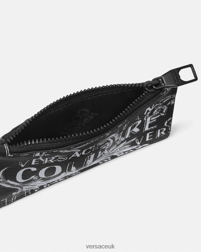 Men Versace Logo Couture Zip Card Holder 6D2D062513 Black & Gray Accessories