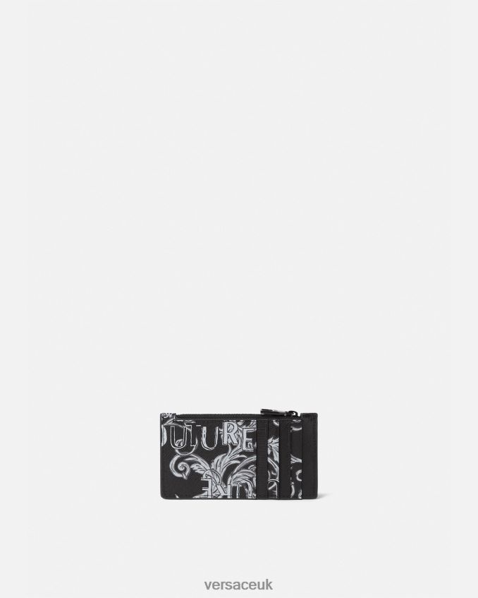 Men Versace Logo Couture Zip Card Holder 6D2D062513 Black & Gray Accessories