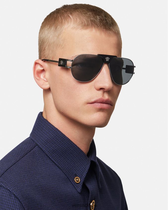 Men Versace Special Project Aviator Sunglasses 6D2D061668 Black Accessories