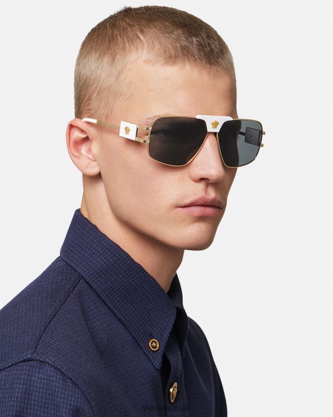 Men Versace Special Project Aviator Sunglasses 6D2D061682 White Accessories