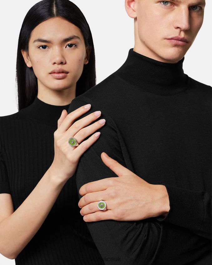 Men Versace Enamel Medusa Ring 6D2D061684 Green Accessories