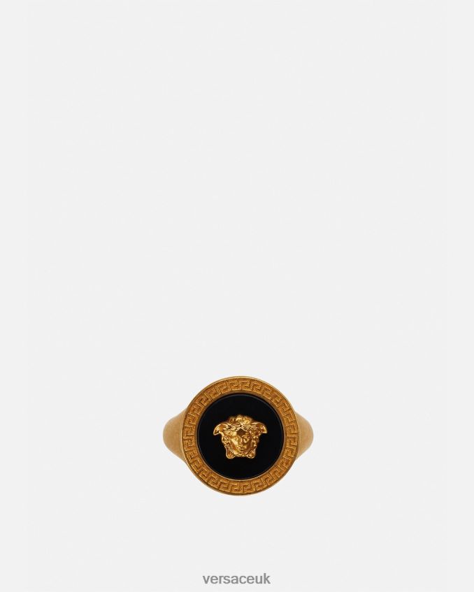 Men Versace Enamel Medusa Ring 6D2D061692 Black & Gold Accessories
