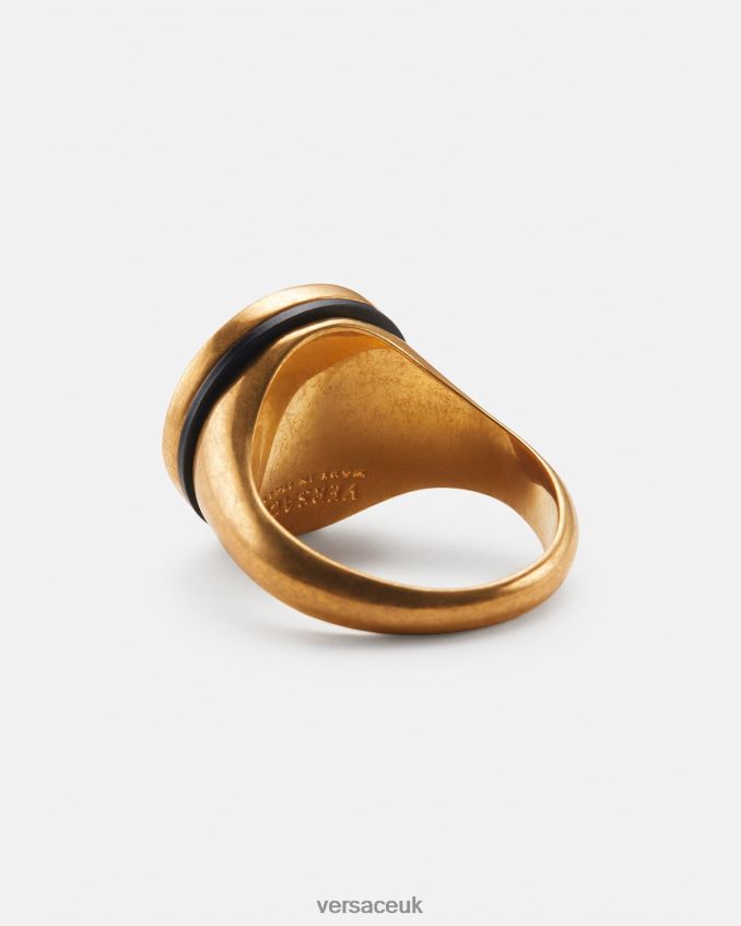 Men Versace Enamel Medusa Ring 6D2D061692 Black & Gold Accessories