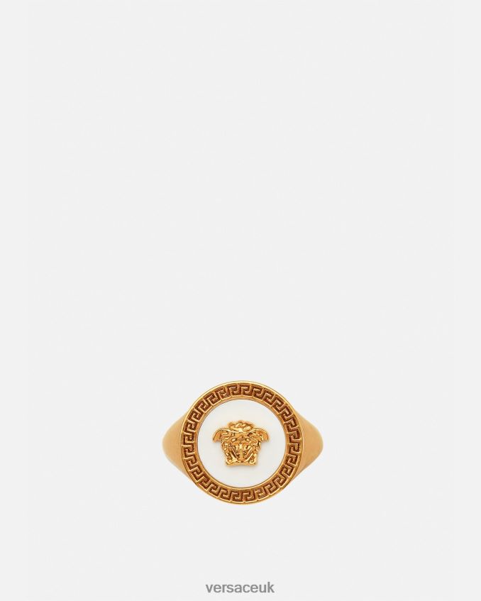 Men Versace Enamel Medusa Ring 6D2D061693 Gold & White Accessories