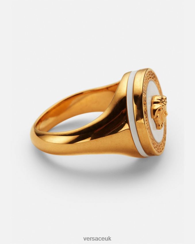 Men Versace Enamel Medusa Ring 6D2D061693 Gold & White Accessories