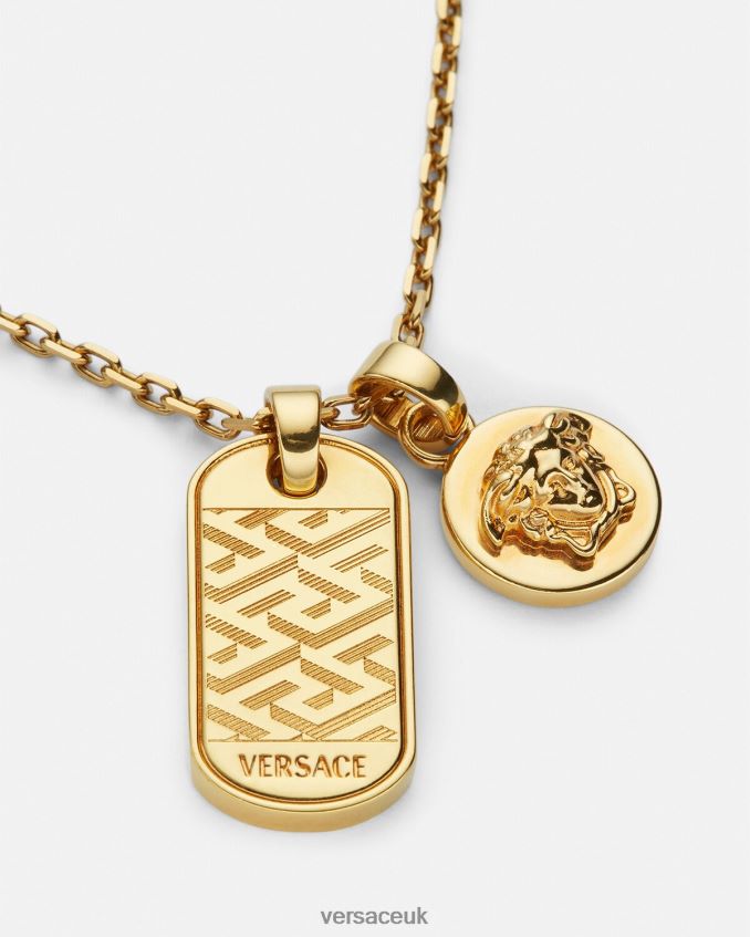 Men Versace La Greca Tag Necklace 6D2D061688 Gold Accessories