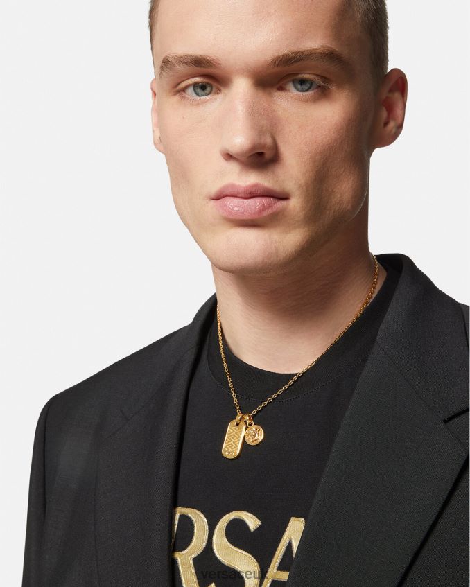 Men Versace La Greca Tag Necklace 6D2D061688 Gold Accessories