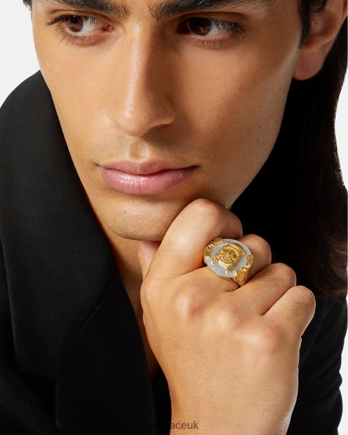 Men Versace La Maschera Mother of Pearl Ring 6D2D061695 White Accessories