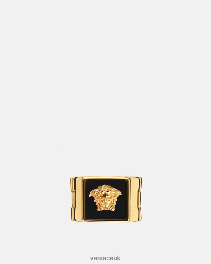Men Versace Medusa Enamel Ring 6D2D061697 Black & Gold Accessories