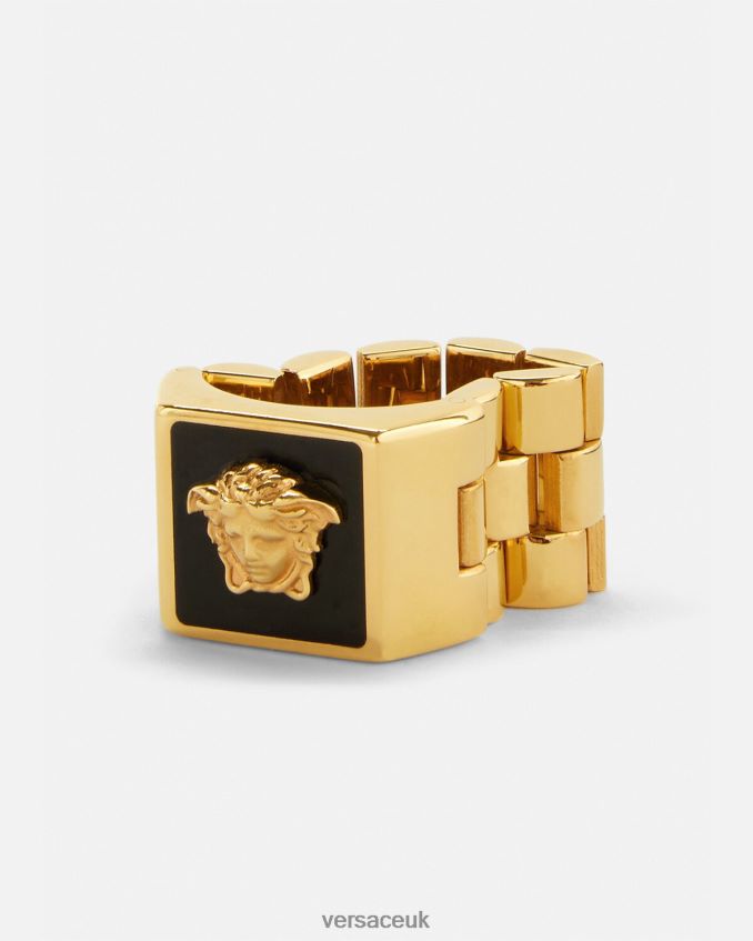 Men Versace Medusa Enamel Ring 6D2D061697 Black & Gold Accessories