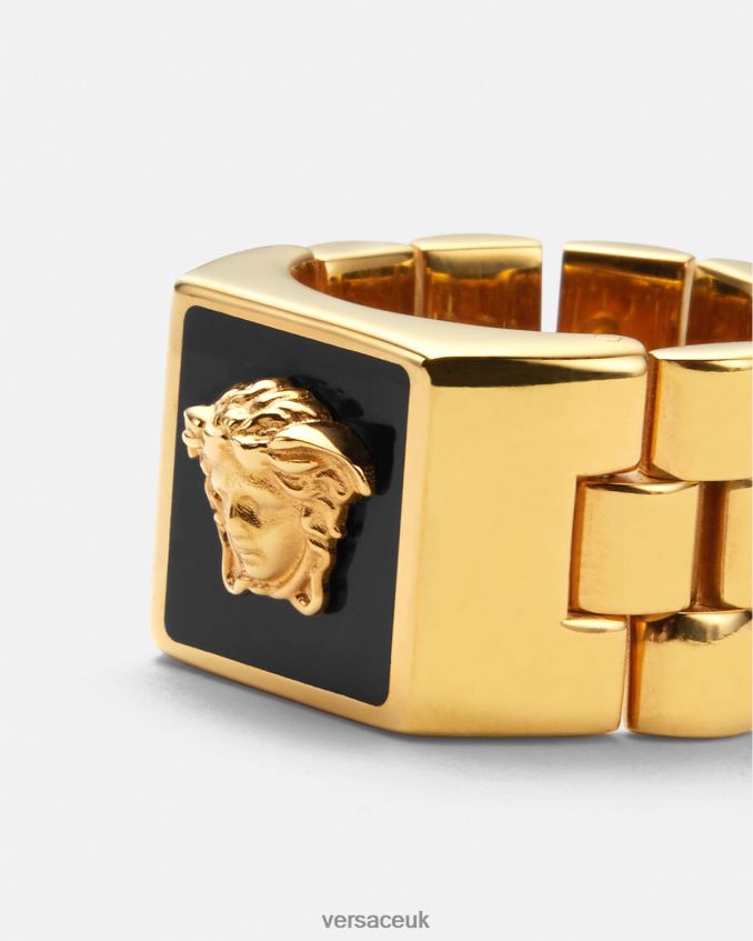 Men Versace Medusa Enamel Ring 6D2D061697 Black & Gold Accessories