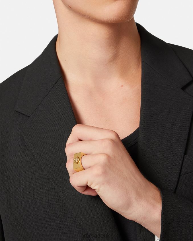 Men Versace Medusa Logo Ring 6D2D061694 Gold Accessories