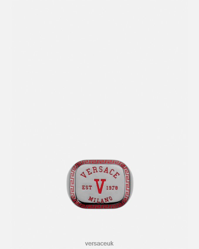 Men Versace Varsity Logo Ring 6D2D061698 Metallic & Red Accessories