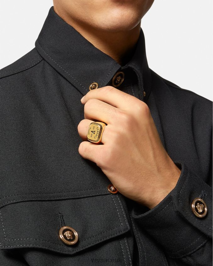 Men Versace Varsity Logo Ring 6D2D061699 Black & Gold Accessories