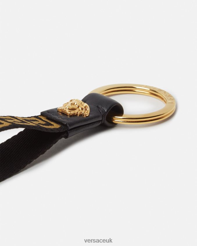 Men Versace Greca Key Chain 6D2D061656 Black & Gold Accessories