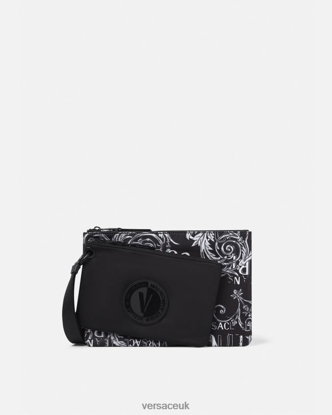 Men Versace Double Logo Couture V-Emblem Pouch 6D2D062496 Black & Gray Accessories