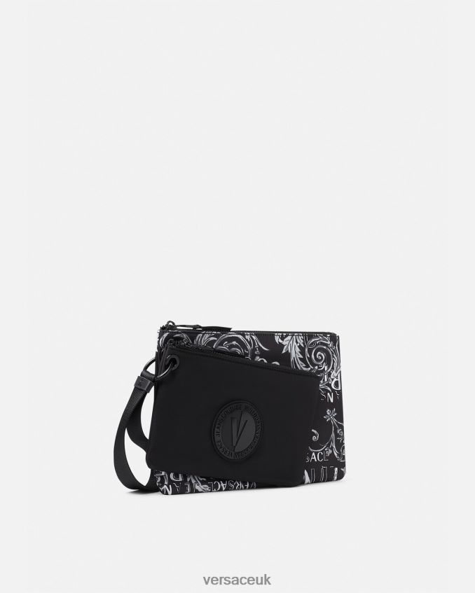 Men Versace Double Logo Couture V-Emblem Pouch 6D2D062496 Black & Gray Accessories