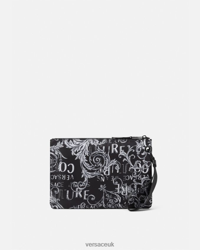 Men Versace Double Logo Couture V-Emblem Pouch 6D2D062496 Black & Gray Accessories