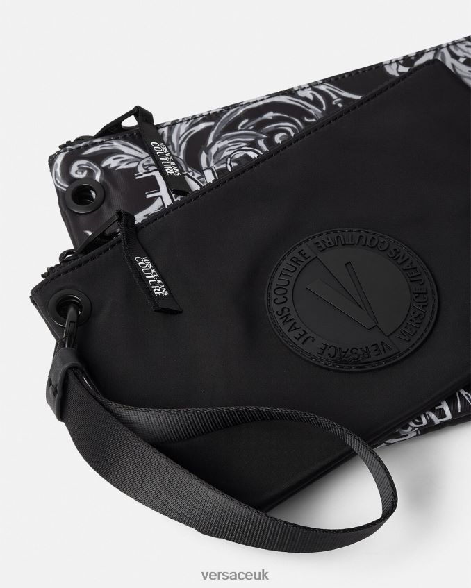 Men Versace Double Logo Couture V-Emblem Pouch 6D2D062496 Black & Gray Accessories
