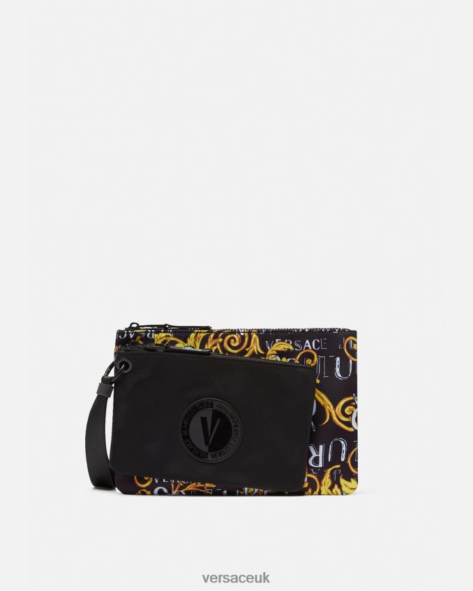 Men Versace Double Logo Couture V-Emblem Pouch 6D2D062497 Black & Gold Accessories