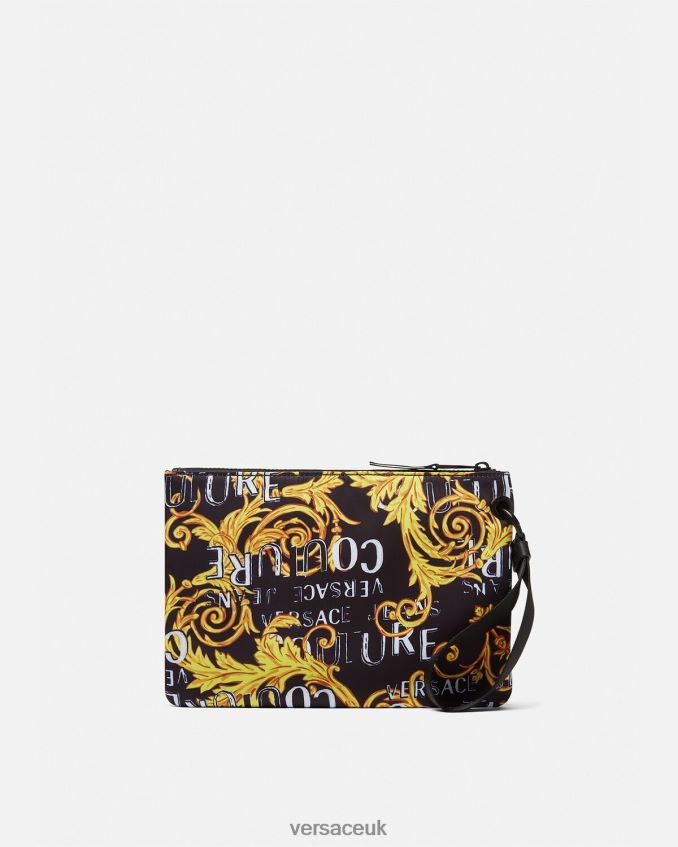 Men Versace Double Logo Couture V-Emblem Pouch 6D2D062497 Black & Gold Accessories