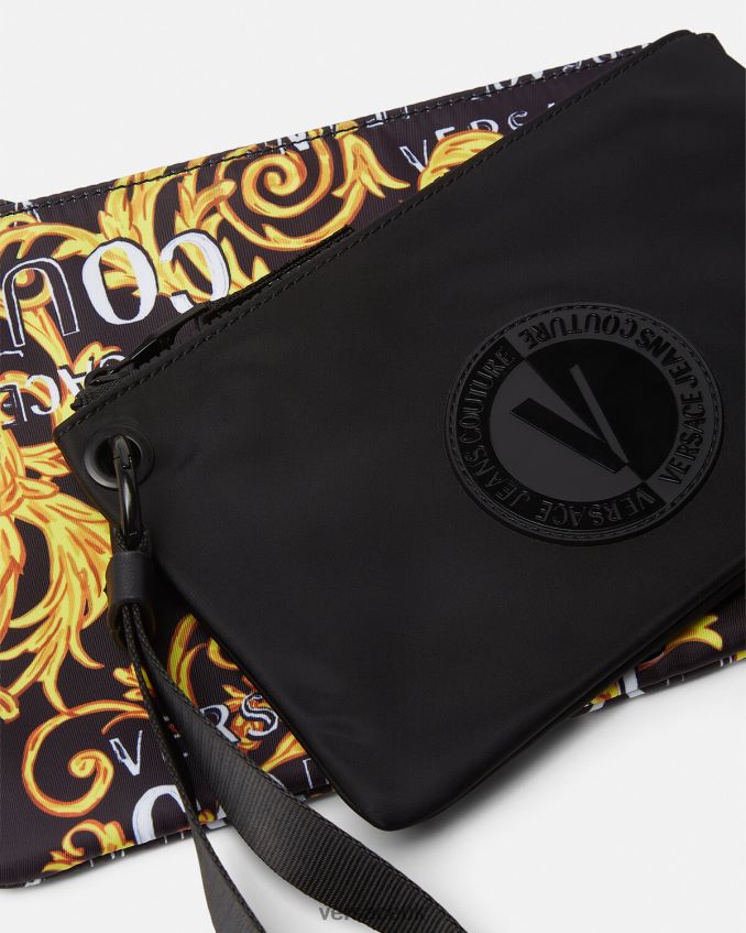Men Versace Double Logo Couture V-Emblem Pouch 6D2D062497 Black & Gold Accessories