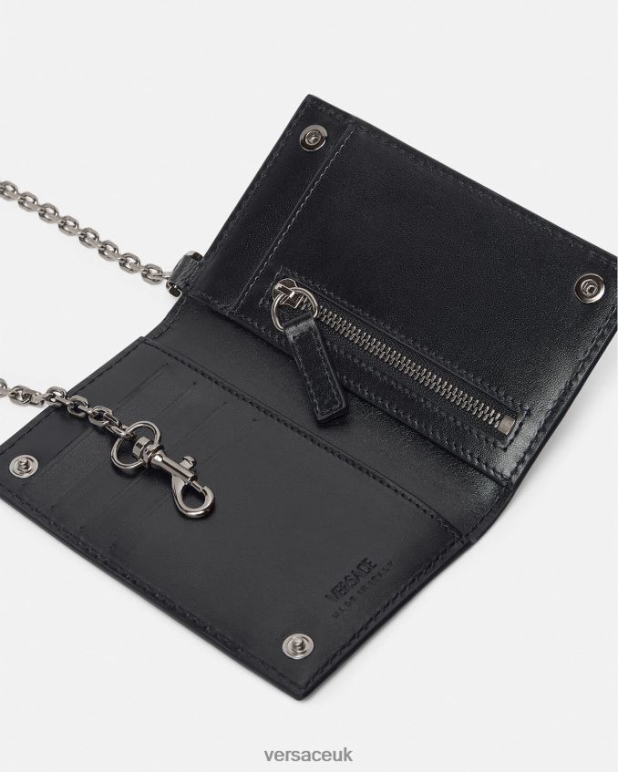 Men Versace La Greca Signature Chain Card Holder 6D2D061652 Black & Gray Accessories