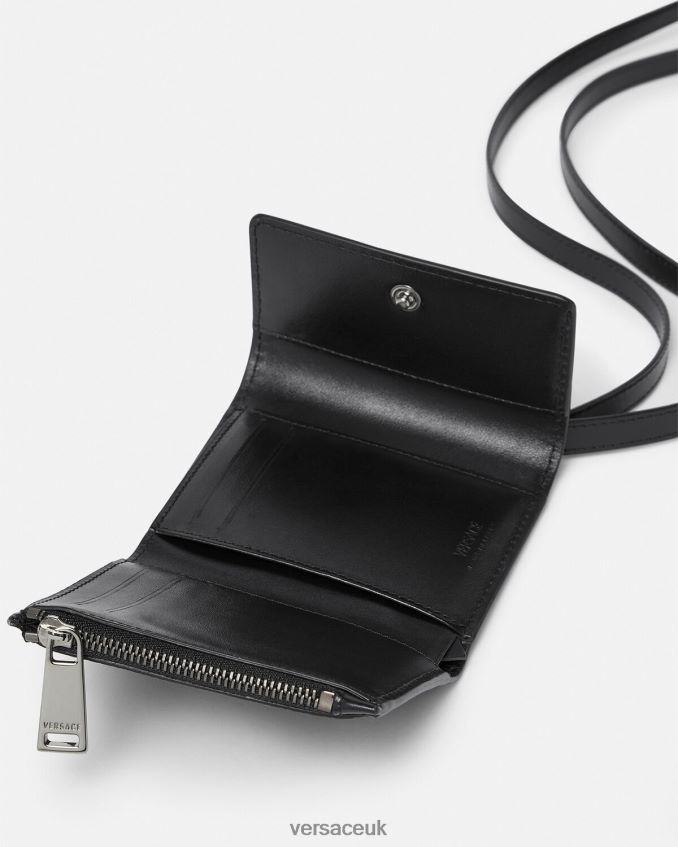 Men Versace La Greca Signature Trifold Wallet 6D2D061653 Black & Gray Accessories