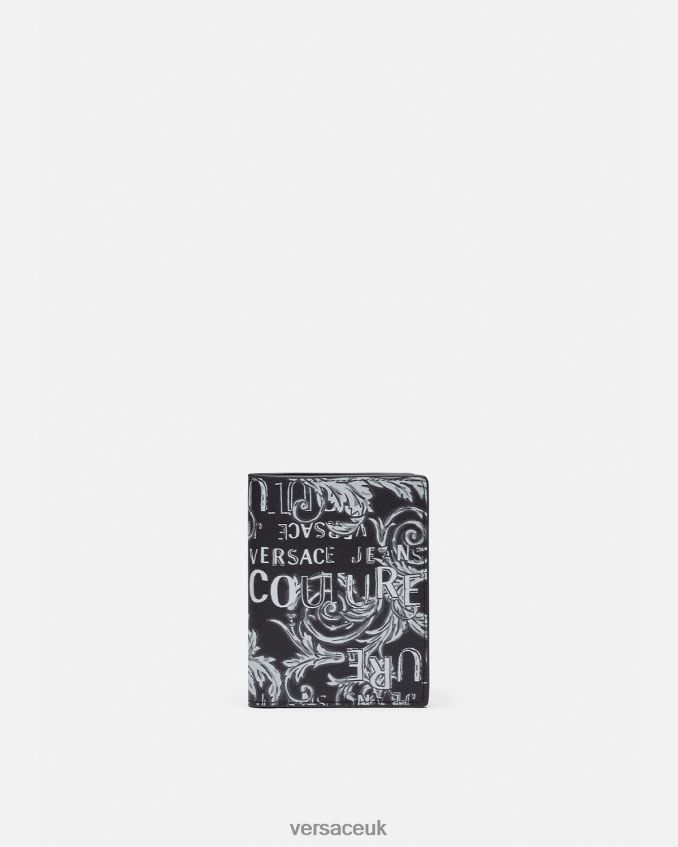 Men Versace Logo Couture Bifold Tall Wallet 6D2D062518 Black & Gray Accessories