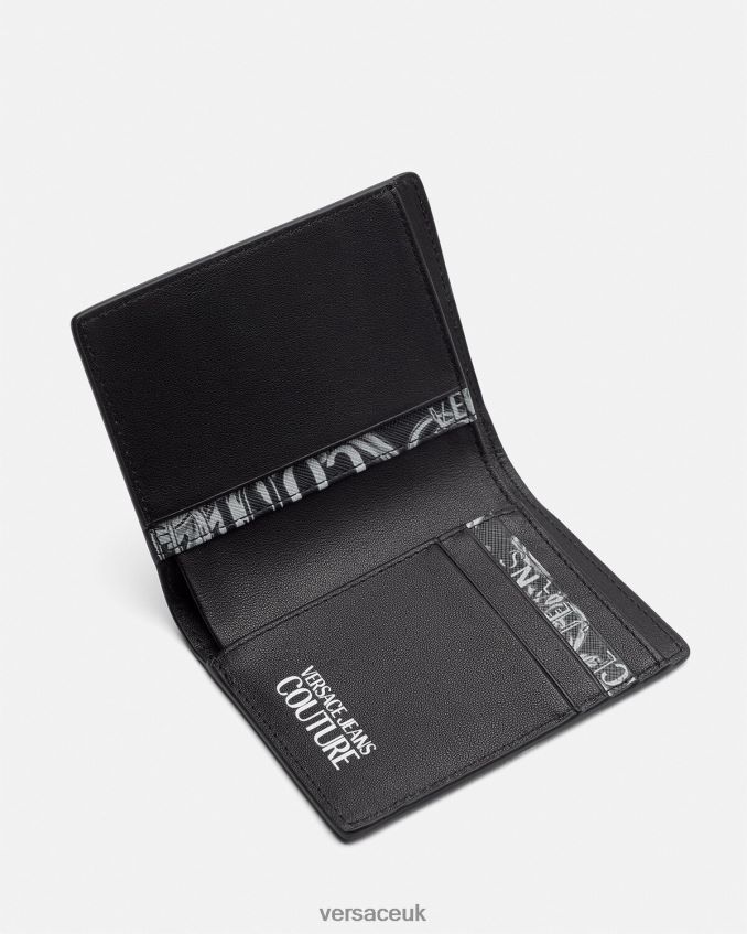 Men Versace Logo Couture Bifold Tall Wallet 6D2D062518 Black & Gray Accessories