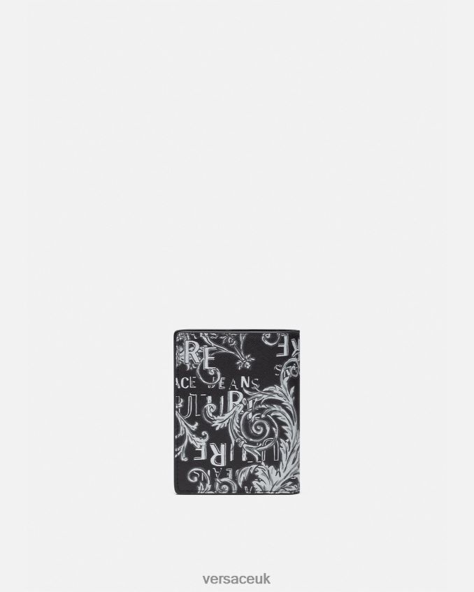 Men Versace Logo Couture Bifold Tall Wallet 6D2D062518 Black & Gray Accessories