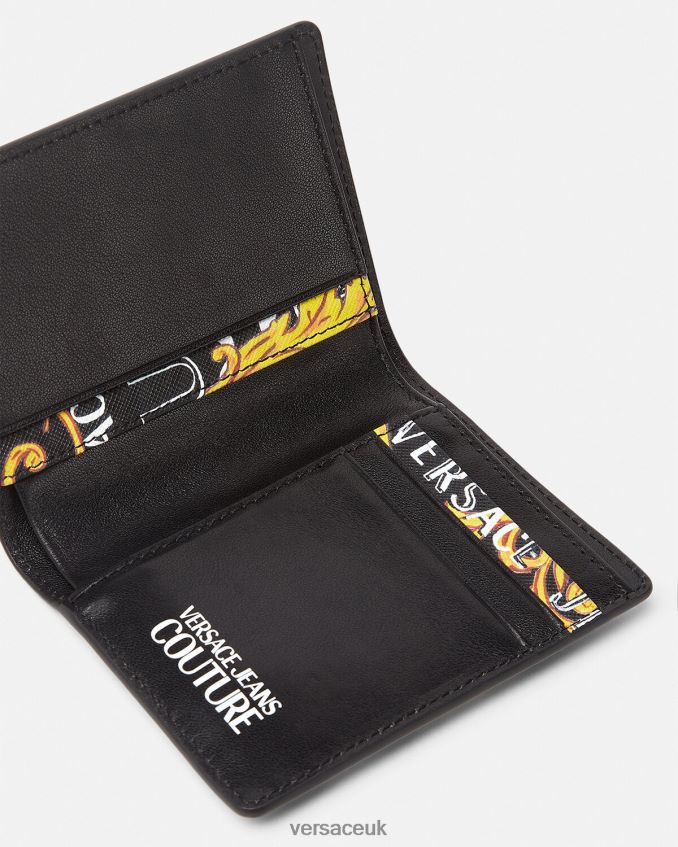 Men Versace Logo Couture Bifold Tall Wallet 6D2D062519 Black & Gold Accessories