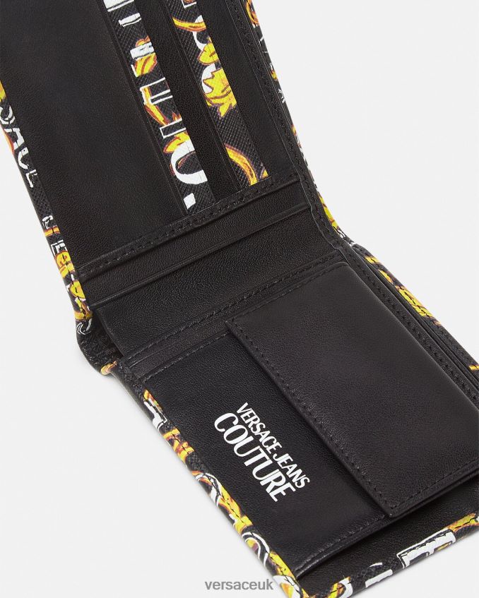 Men Versace Logo Couture Bifold Wallet 6D2D062517 Black & Gold Accessories